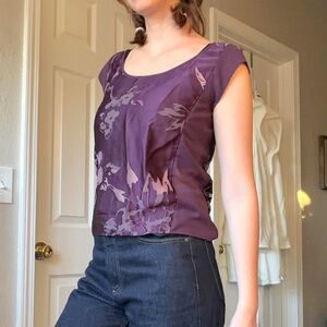 American Eagle Purple Burn Out Floral Blouse